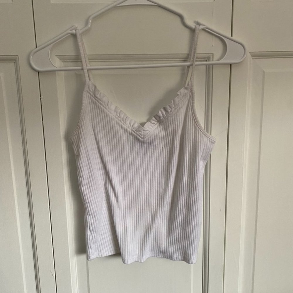 White Frill Spaghetti Strap Tank Top